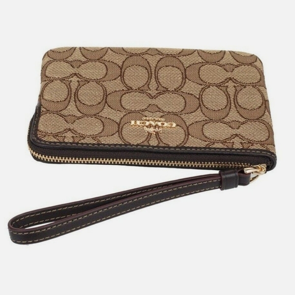 Coach Signature Corner Zip Wristlet (6.5" x 4.5" x 1") - Brown - Picture 3 of 7